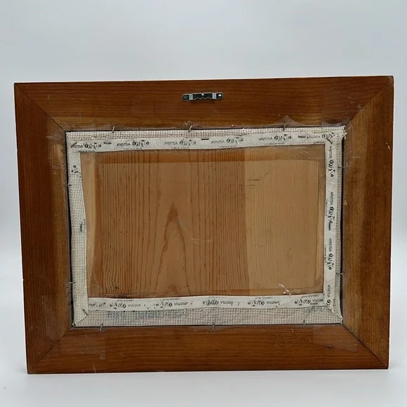 Signed Framed Crewel & Crossstitch Cottage/Garden Scene w/ American Flag - 15x12 - Picture 4 of 9